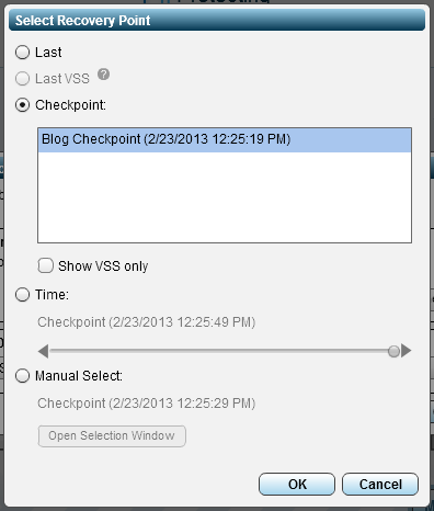 Zerto's DVR like point in time selection
