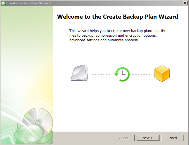 Backup Plan Wizard Welcome Screen
