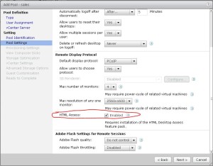 Desktop pool settings - HTML Access Checkbox