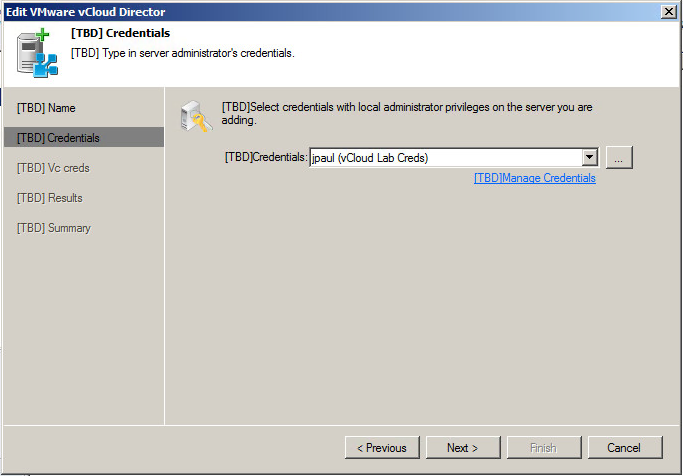 Fill in credential for Veeam to access vCloud Director
