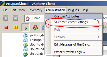 vCenter Server Settings in the Administration menu