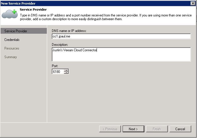 Step 1: Create a new Service Provider object from the backup infrastructure area.