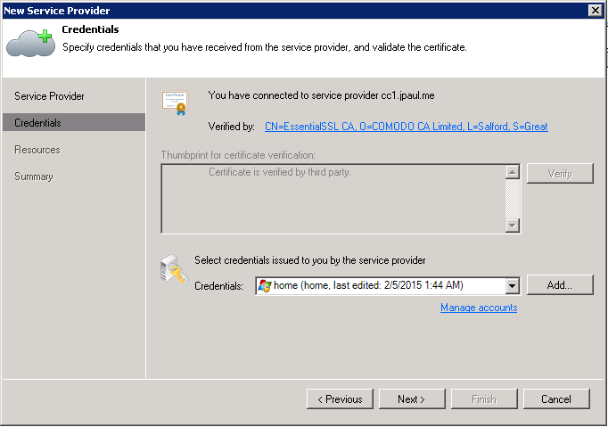 Step 2: Verify that your service providers SSL certificate is what it should be, and then setup your credentials
