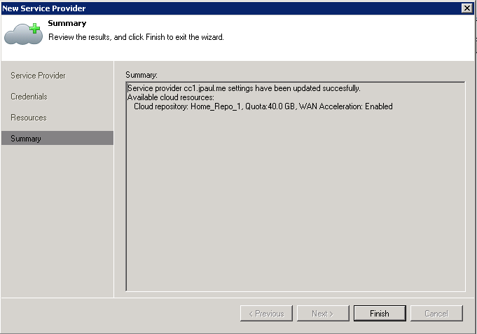 Step 5: Click Finish, your Service provider and Cloud Repository is now ready to use