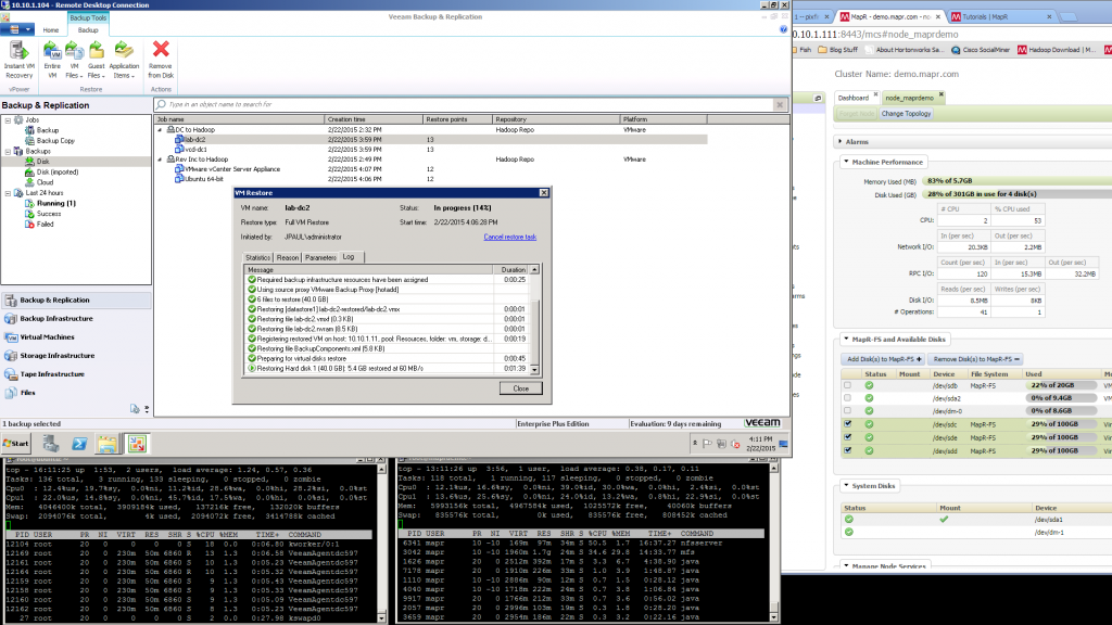 Restoring a VM from a Hadoop / MAPR-FS Veeam Repo