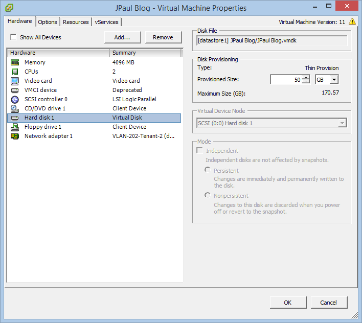 VM config before swap disk