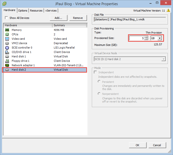Swap disk added to VM Config