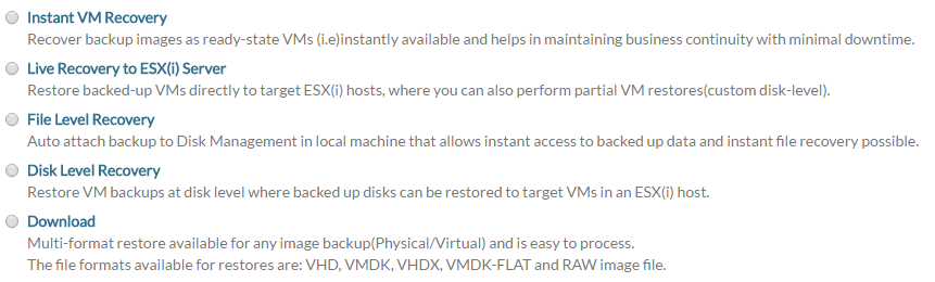 Select the type of restore